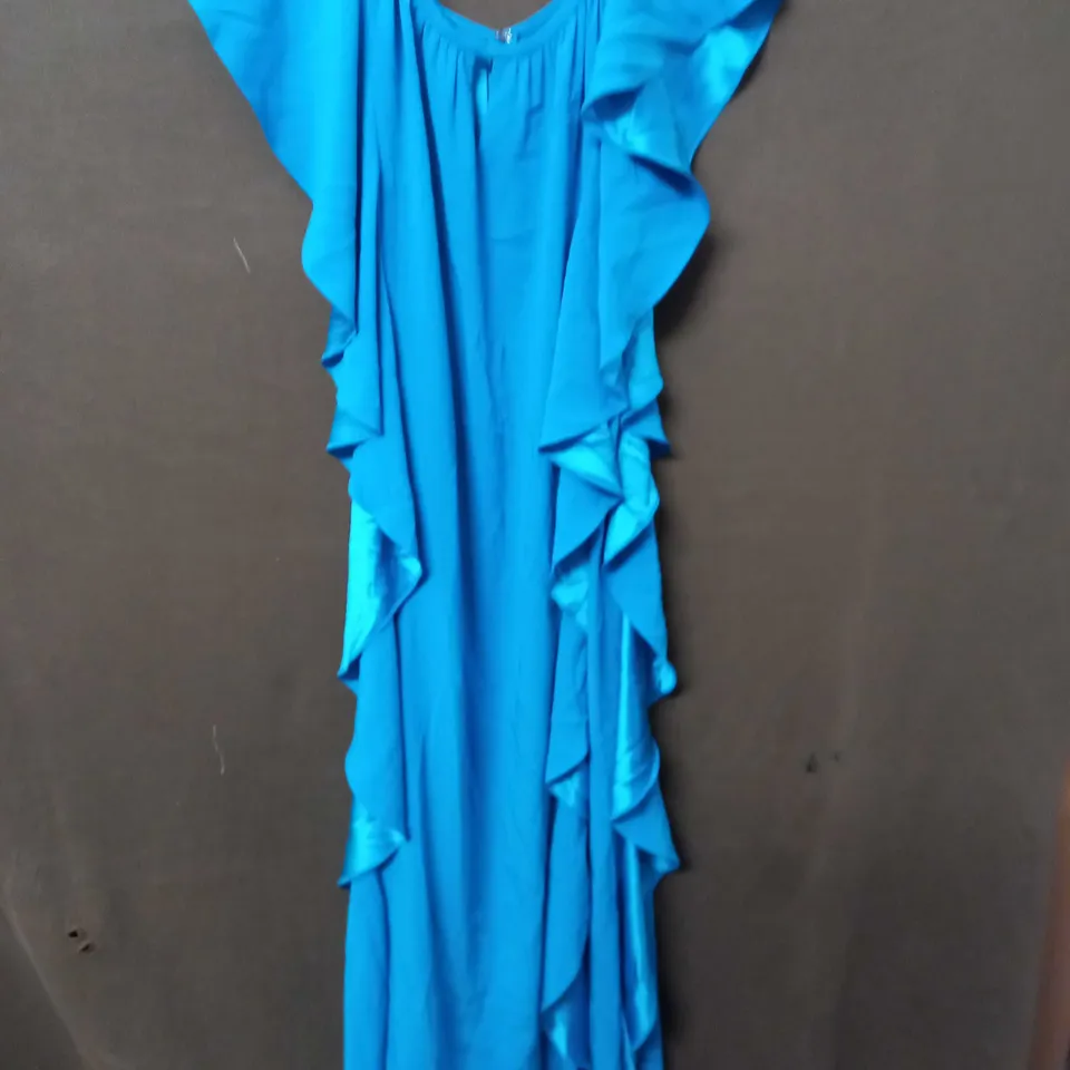 ESCADA ROUND NECK PART ZIP DRESS IN BLUE - SIZE 42