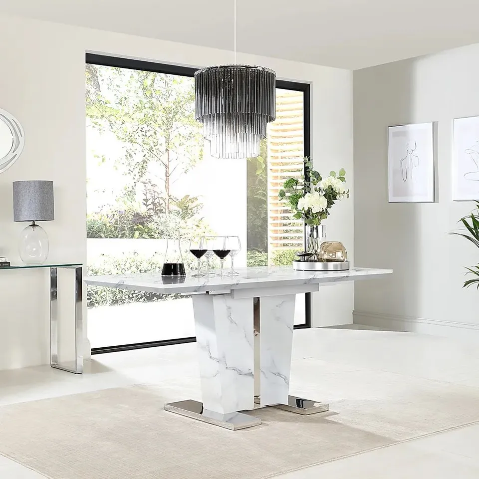 BOXED DESIGNER VIENNA WHITE MARBLE 120-160cm EXTENDING DINING TABLE  (3 BOXES)