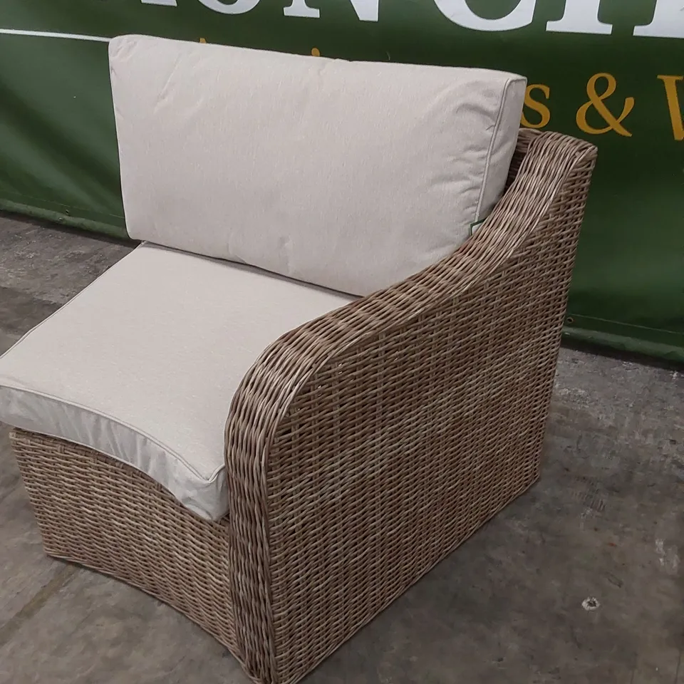 BOXED PRIMROSE LIVING PATIO AND GARDEN ARCHED LEFT CORNER SOFA PIECE IN NATURAL COLOUR WITH CUSHIONS