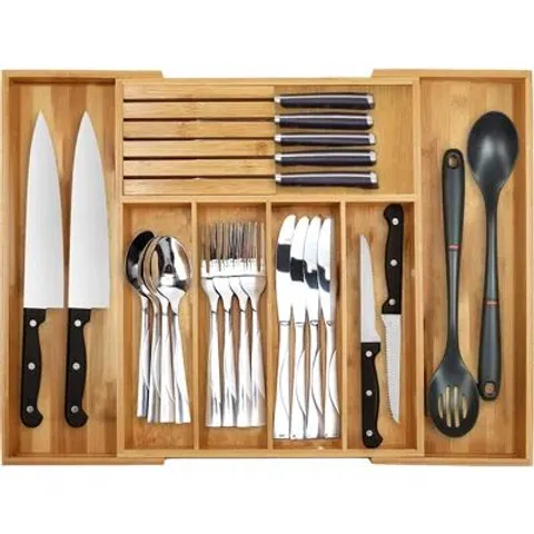 BOXED BAMBOO CUTLERY DRAWER ORGANISER EXTENDABLE FLATWARE CADDY (1 BOX)