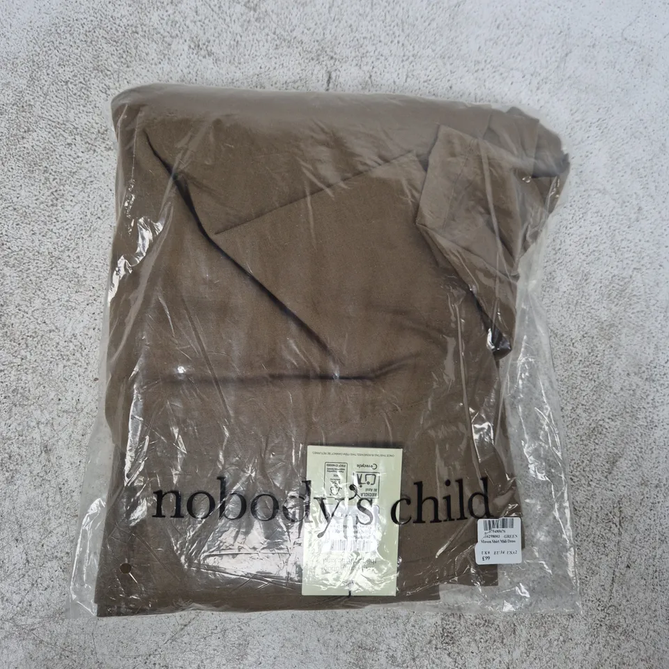BAGGED NOBODY'S CHILD MASON SHIRT MIDI DRESS IN KHAKI GREEN SIZE UK 6