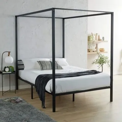 BOXED VOLARE 4'6" METAL INDUSTRIAL FOUR-POSTER BED
