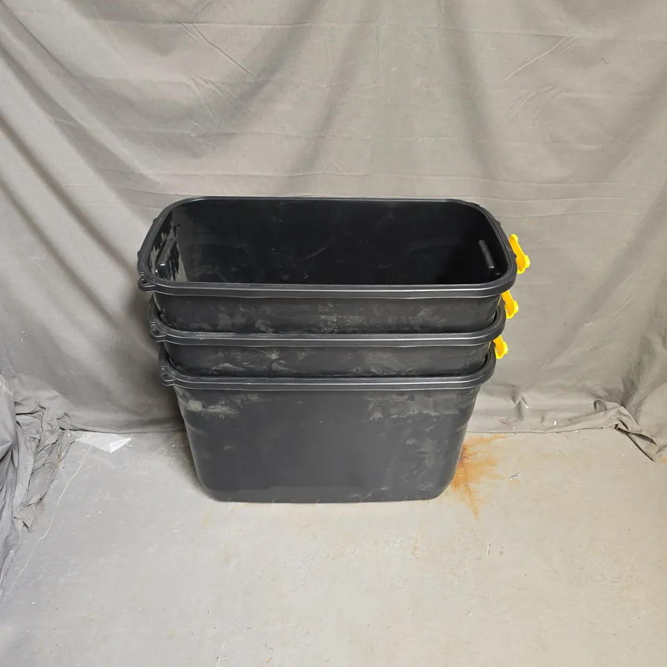 3 LARGE WHEELED STORAGE TUBS IN BLACK - COLLECTION ONLY