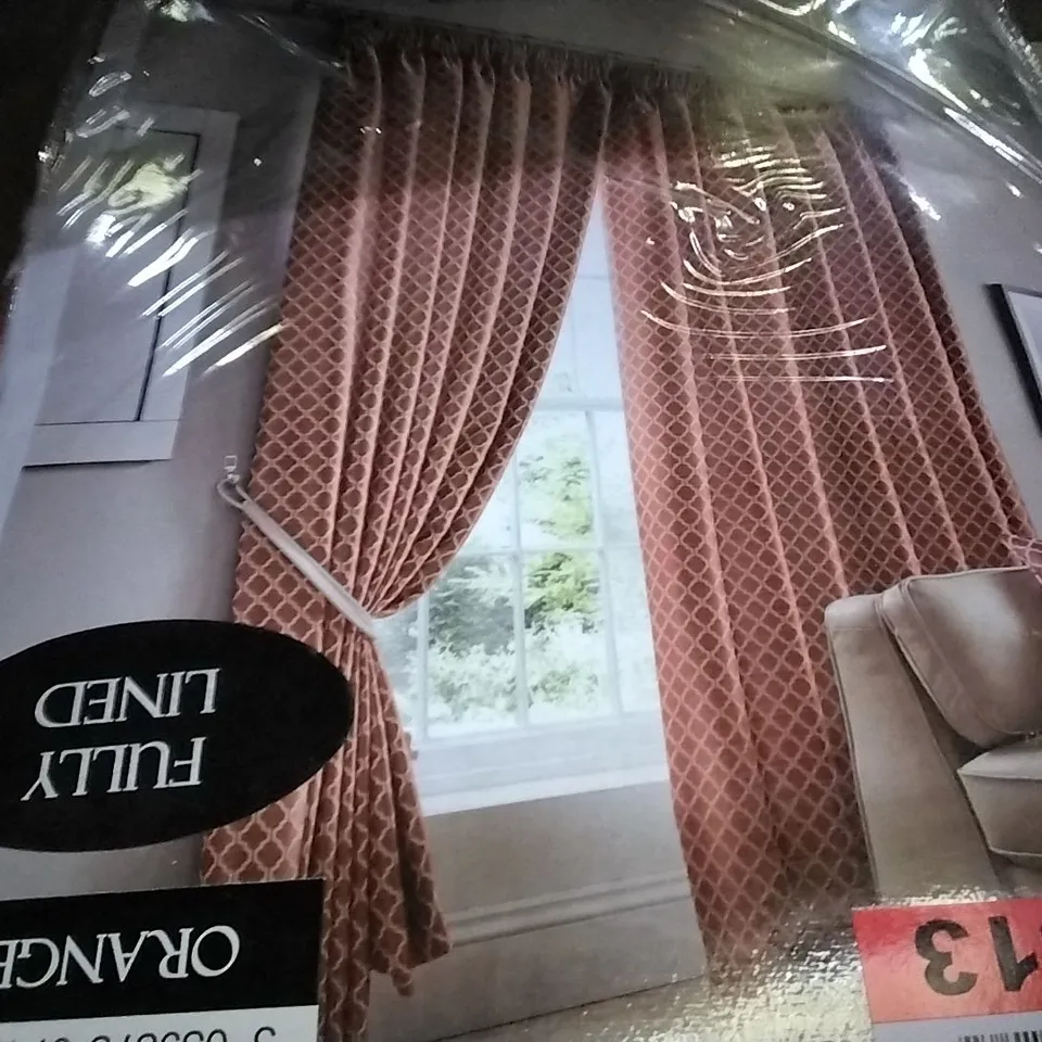 TETOUAN PENCIL PLEAT LINED CURTAINS ORANGE