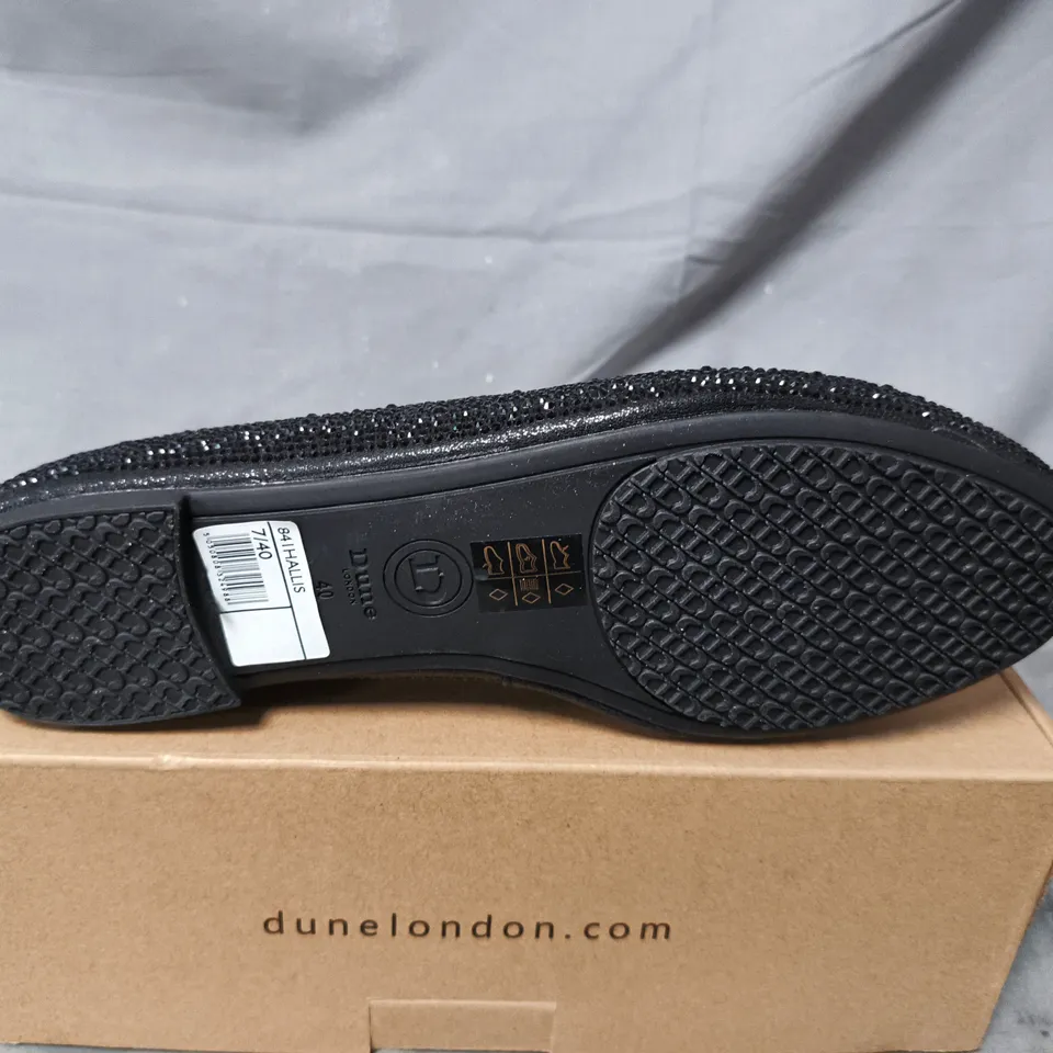 DUNE LONDON BLACK CRYSTAL-EMBELLISHED BALLET FLATS - BOXED - SIZE 7