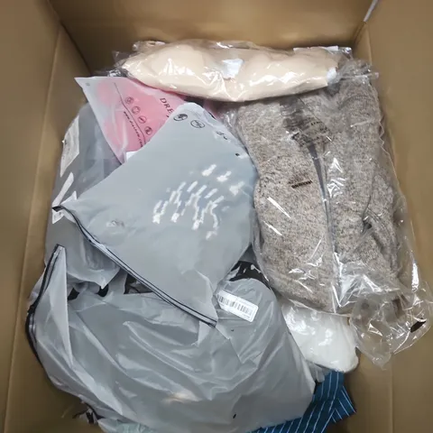 LARGE BOX OF APPROXIMATELY 25 ASSORTED CLOTHING ITEMS IN VARIOUS COLOURS, STYLES AND SIZES - COLLECTION ONLY