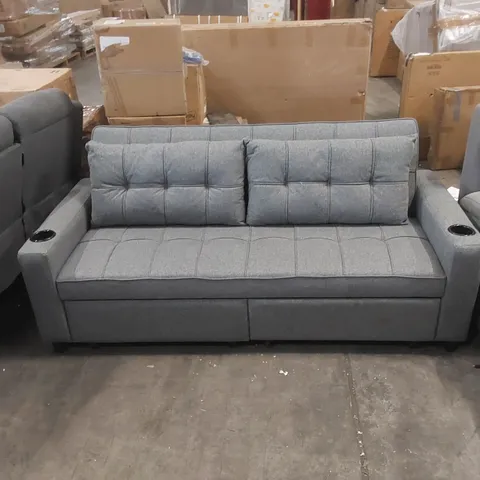 QUALITY DESIGNER FABRIC UPHOLSTERED SOFA BED WITH CUPHOLDERS