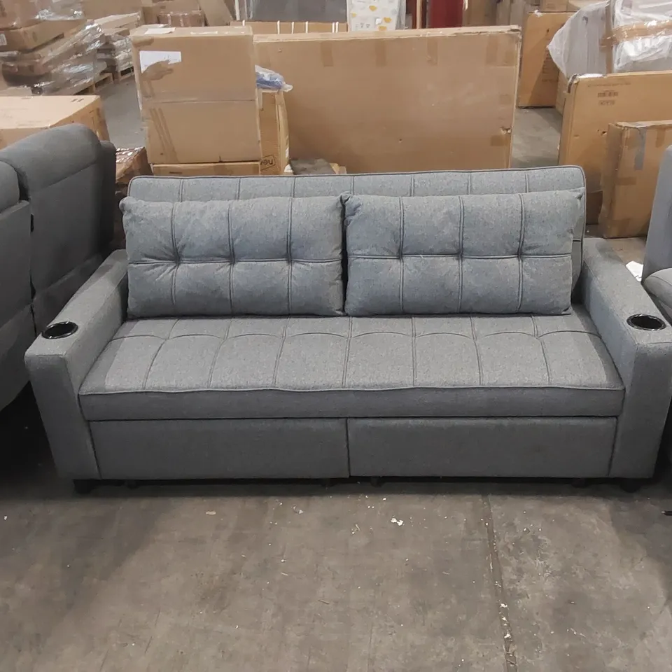 QUALITY DESIGNER FABRIC UPHOLSTERED SOFA BED WITH CUPHOLDERS