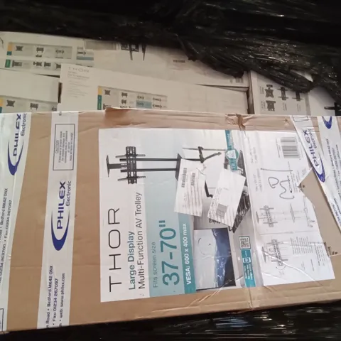 PALLET OF THOR TV MOUNTS INCLUDING FIXED TV MOUNTS, TILT TV MOUNTS, FULL MOTION TV MOUNTS, CURVED TV MOUNTS, MULTI-FUNCTION AV TROLLEY MOUNT