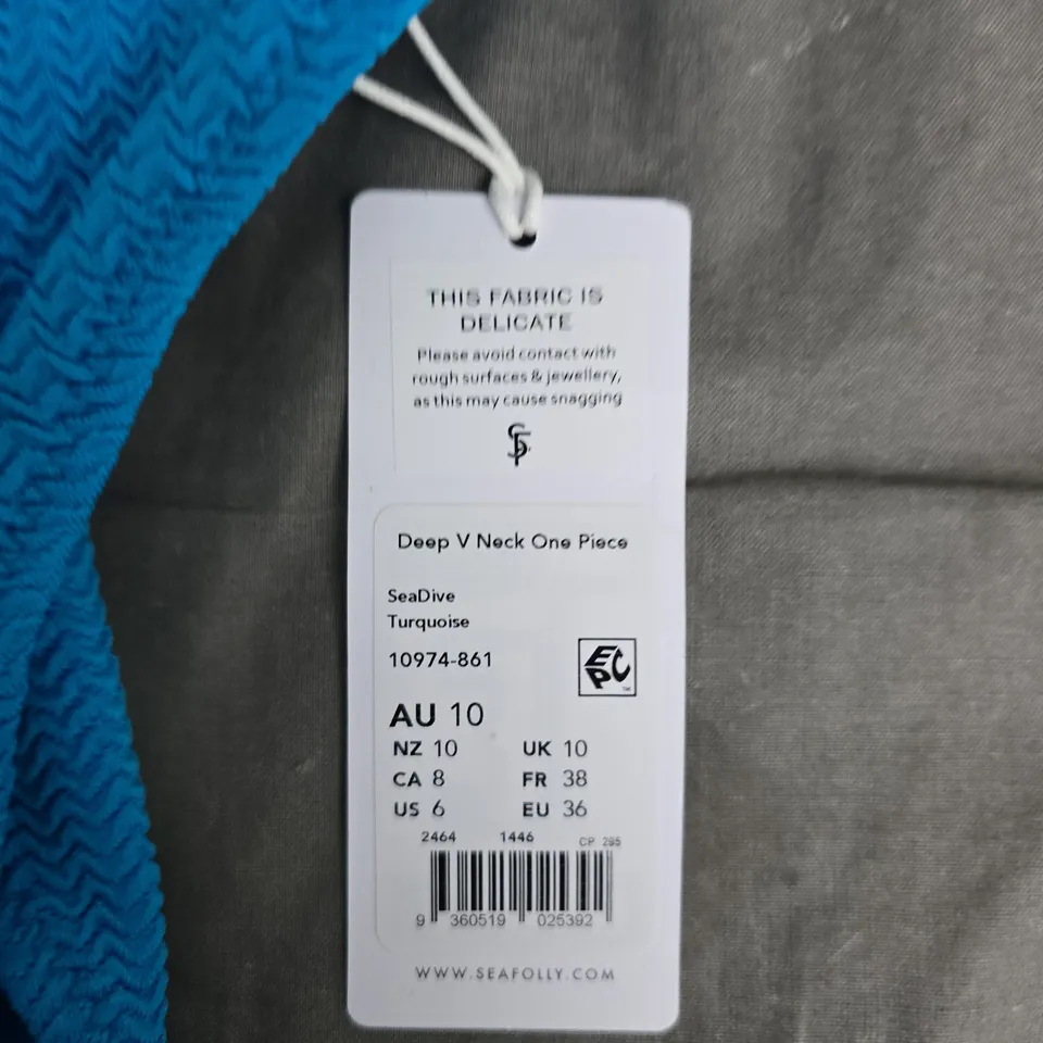 SEAFOLLY DEEP V NECK ONE PIECE – TURQUOISE, UK 10