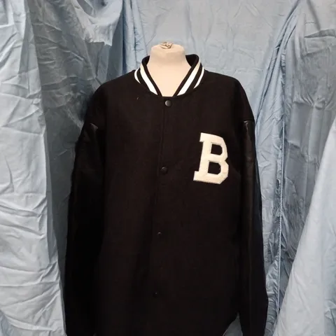 BADRHINO VARSITY JACKET – BLACK, UK 48-50 (US 2XL) WITH WHITE STRIPED TRIM