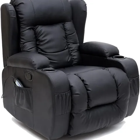 BOXED CAESAR BLACK FAUX LEATHER MANUAL RECLINING EASY CHAIR (2 BOXES)