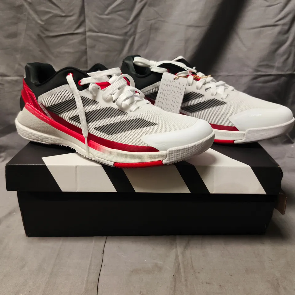 BOXED PAIR OF ADIDAS CRAZYQUICJ BOOST TRAINERS IN WHITE/BLACK/RED SIZE UK 11.5