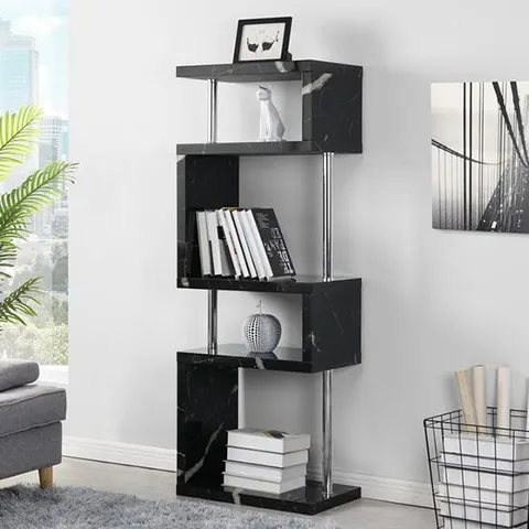 BRAND NEW BOXED MIAMI HIGH GLOSS SLIM SHELVING UNIT IN MILANO BLACK MARBLE EFFECT (1 BOX)