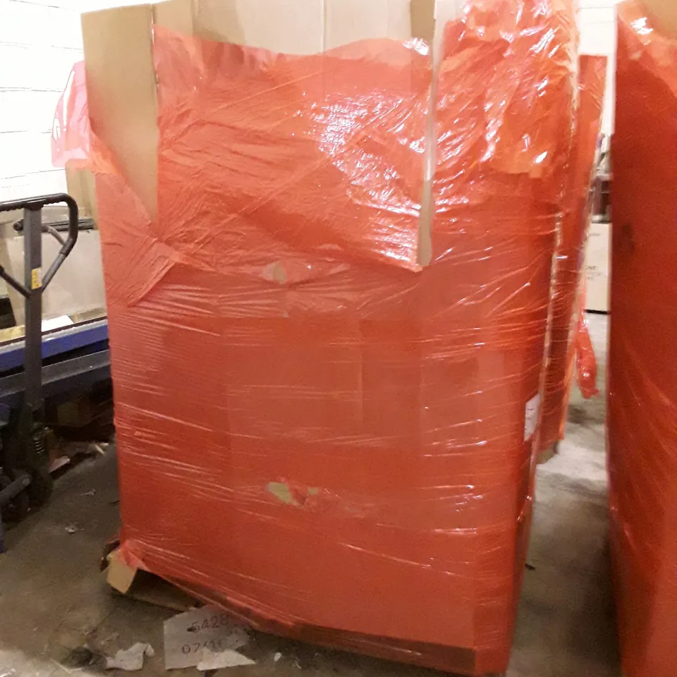PALLET OF ASSORTED HOUSEHOLD GOODS AND PRODUCT TO INCLUDE; COMPUTER MONITOR LED, STAINLESS STEEL CAT LITTER BOX, EXERCISE MAT, BOXED FURNITURE ETC
