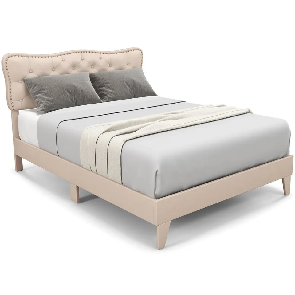 BOXED COSTWAY DOUBLE SIZE BED FRAME WITH BUTTON TUFTED HEADBOARD - DOUBLE SIZE (1 BOX)