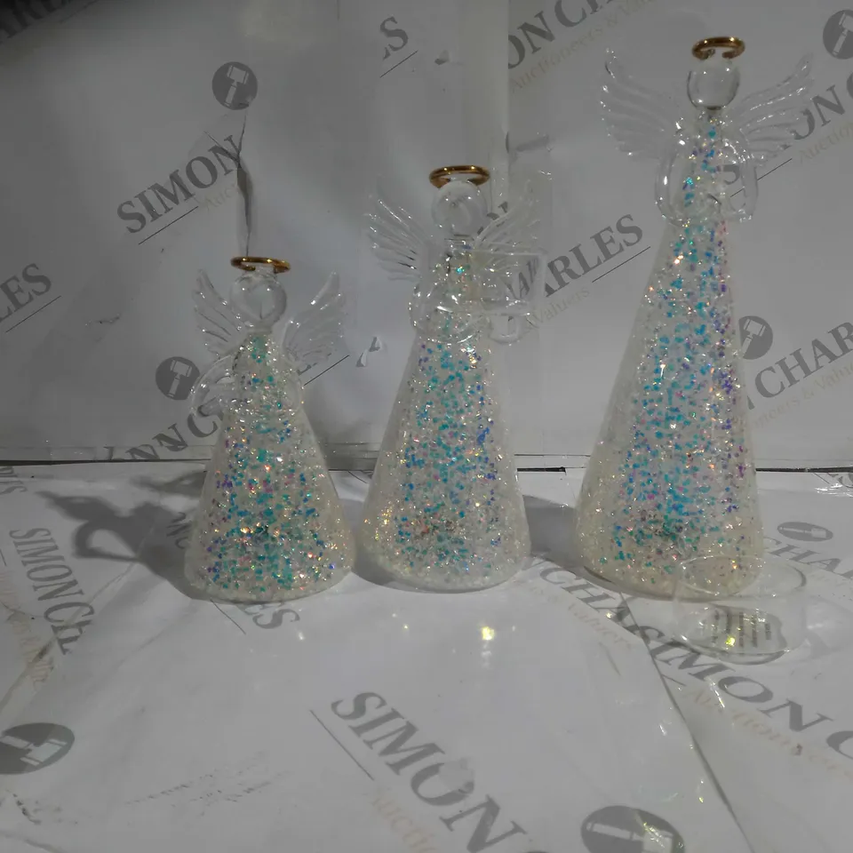 BOXED HOME REFLECTIONS SET OF 3 PRE-LIT GLASS ANGEL CANDLE HOLDERS