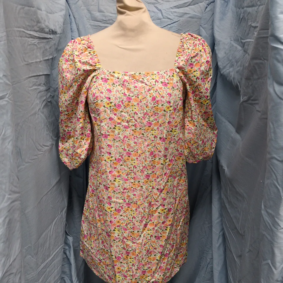 OASIS PETITE FLORAL PUFF-SLEEVE DRESS, UK 8