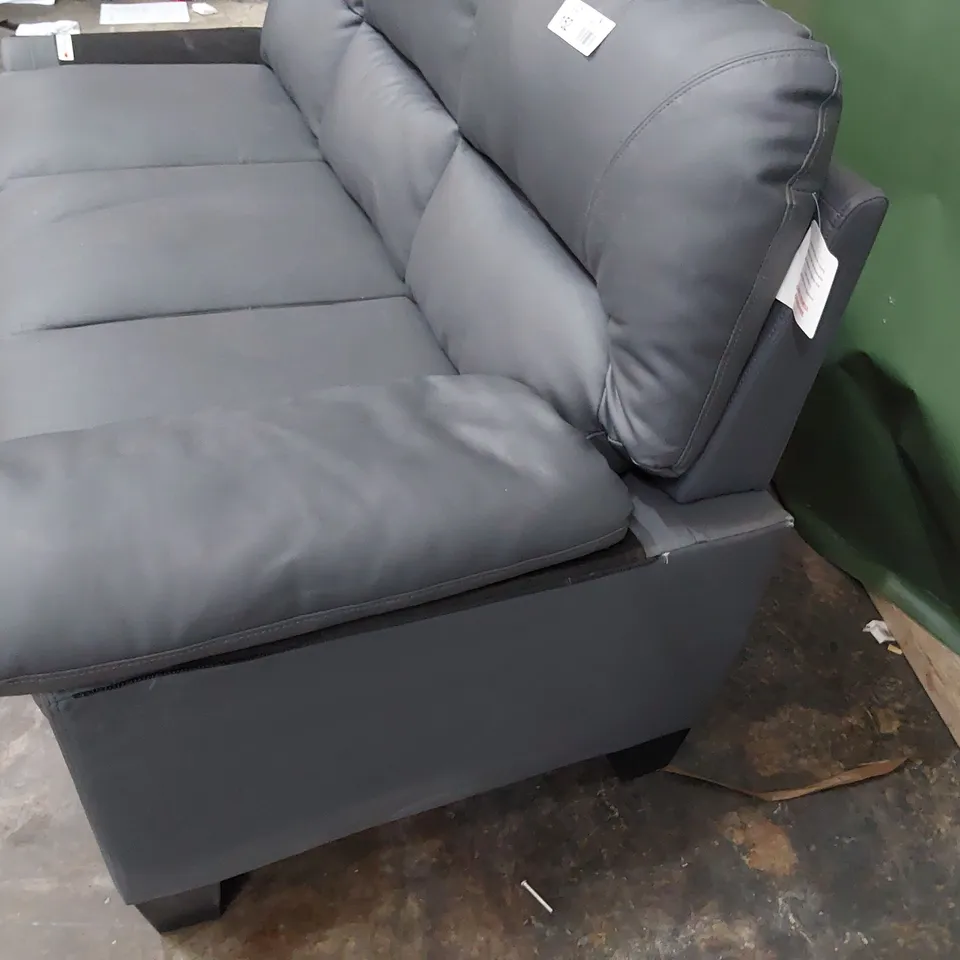 DESIGNER THREE SEATER SOFA GREY LEATHER 