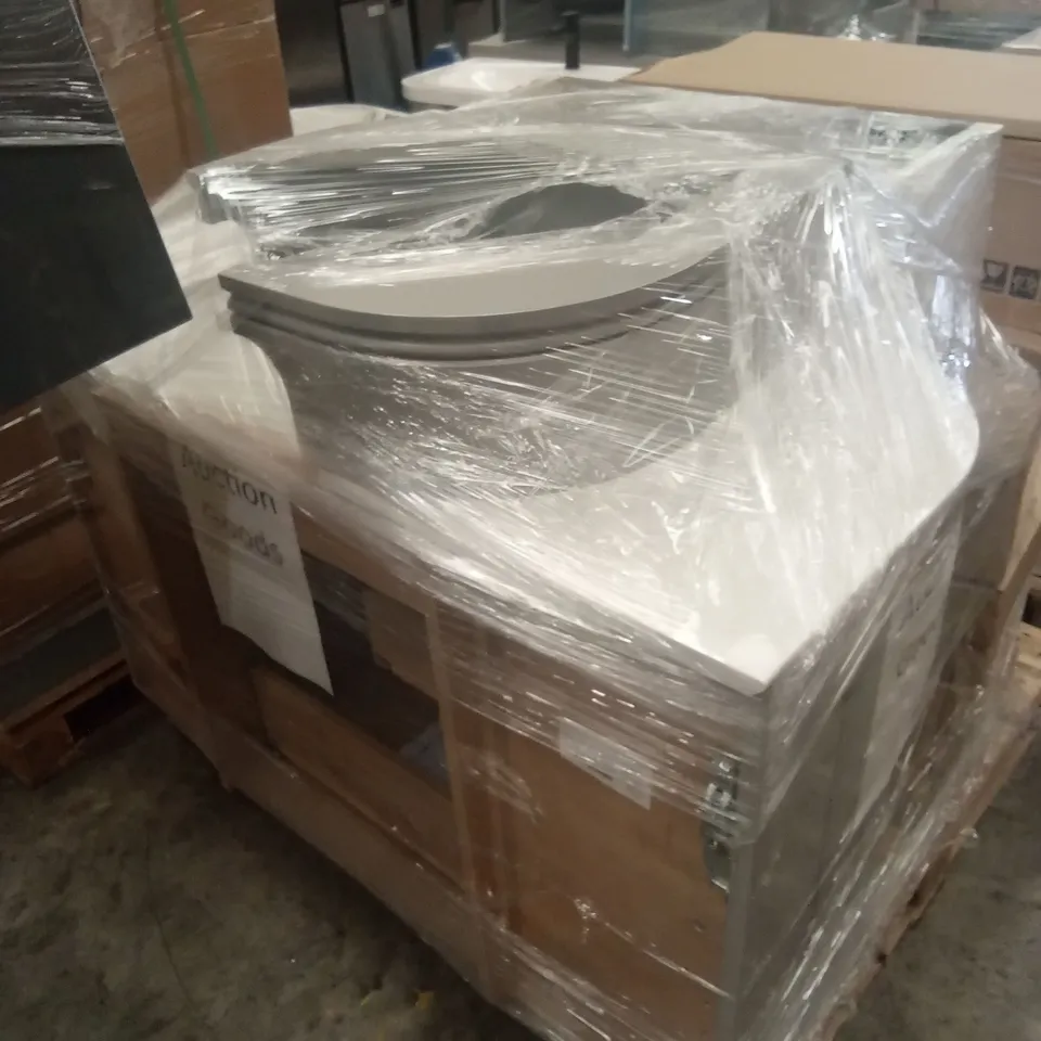 PALLET OF ASSORTED DESIGNER BATHROOM VANITY UNITS, BASINS AND MIXER TAPS