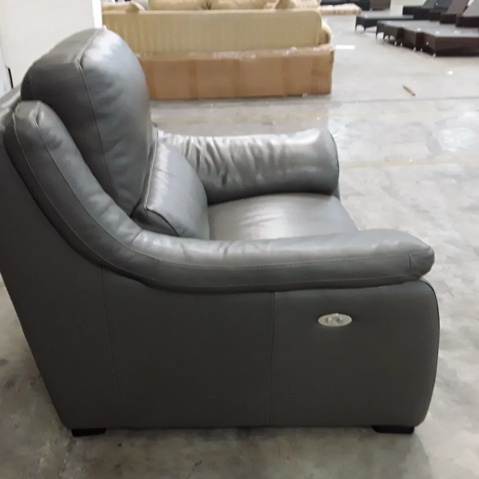 QUALITY ITALIAN DESIGNER DEGANO ELECTRIC RECLINER CHAIR WITH SMALL ARMS - GREY ANTHRACITE LEATHER