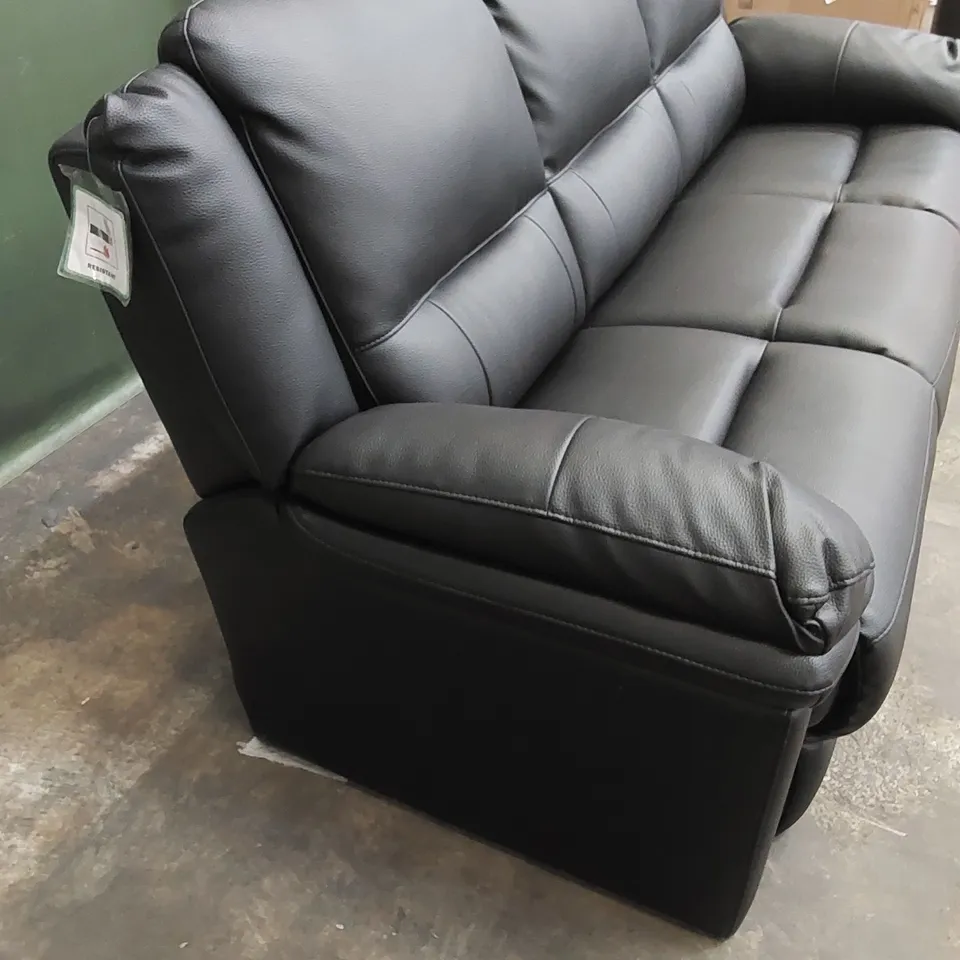 DESIGNER ALBION STATIC 3 SEATER LEATHER UPHOLSTERED SOFA - BLACK