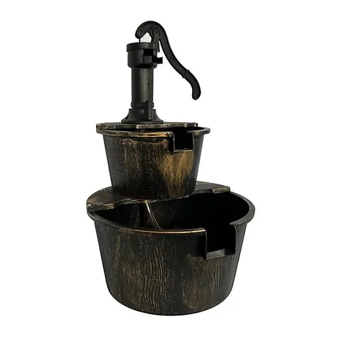OYPLA 2 TIER CASCADING BARREL GARDEN WATER PUMP FOUNTAIN FEATURE