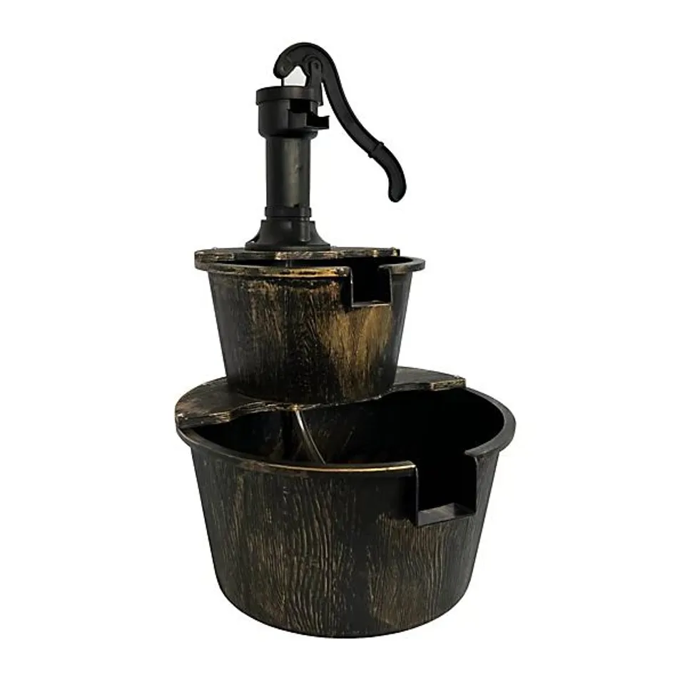 OYPLA 2 TIER CASCADING BARREL GARDEN WATER PUMP FOUNTAIN FEATURE