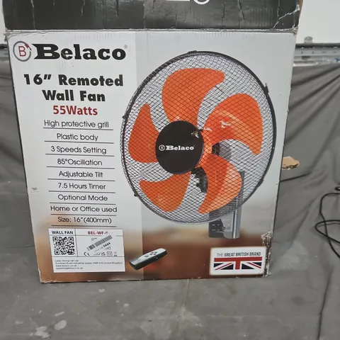 BELACO 16-INCH REMOTE WALL FAN - 55W - BOXED