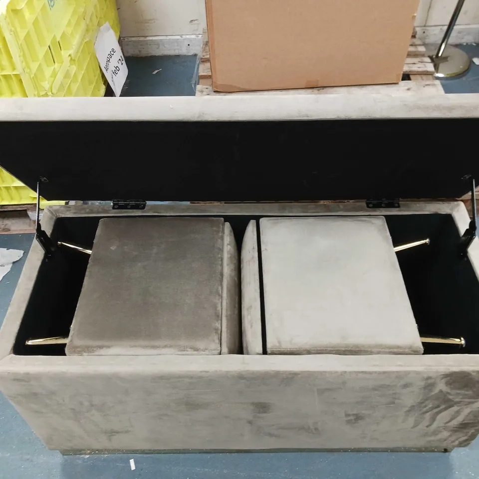 ALISON CORK VELVET STORAGE WITH TWO STOOL MINK/GOLD