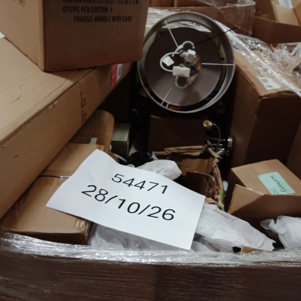 PALLET OF ASSORTED DESIGNER LIGHTING PRODUCTS TO INCLUDE;COLT BAR CEILING LIGHT,AMESBURY TABLE LAMP,FLOYD EASY FIT PENDANT