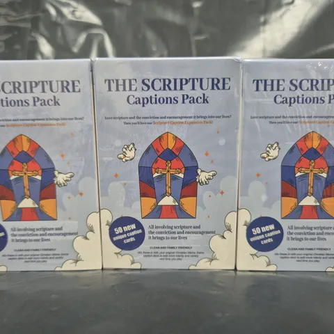 BOX OF APPROXIMATELY 100 SEALED SCRIPTURE CAPTION PACKS FOR THE CHRISTIAN MEME GAME