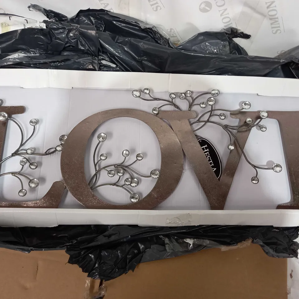 LOVE METAL WALL SCULPTURE WITH DIAMANTE