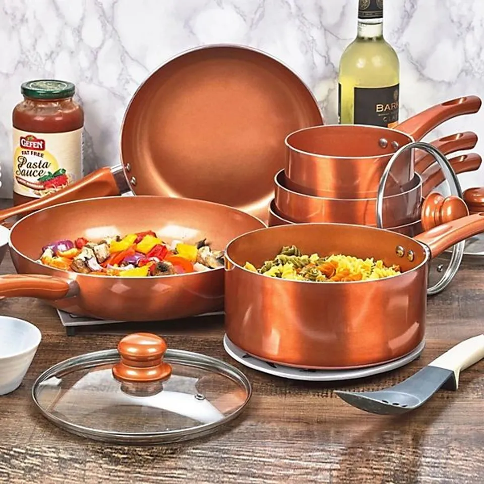 BOXED 6 PCS CERAMIC COPPER INDUCTION COOKING POTS LID SAUCEPANS COOKWARE SET 