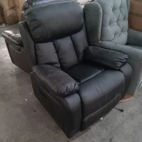 DESIGNER BLACK FAUX LEATHER POWER RECLINER CHAIR 