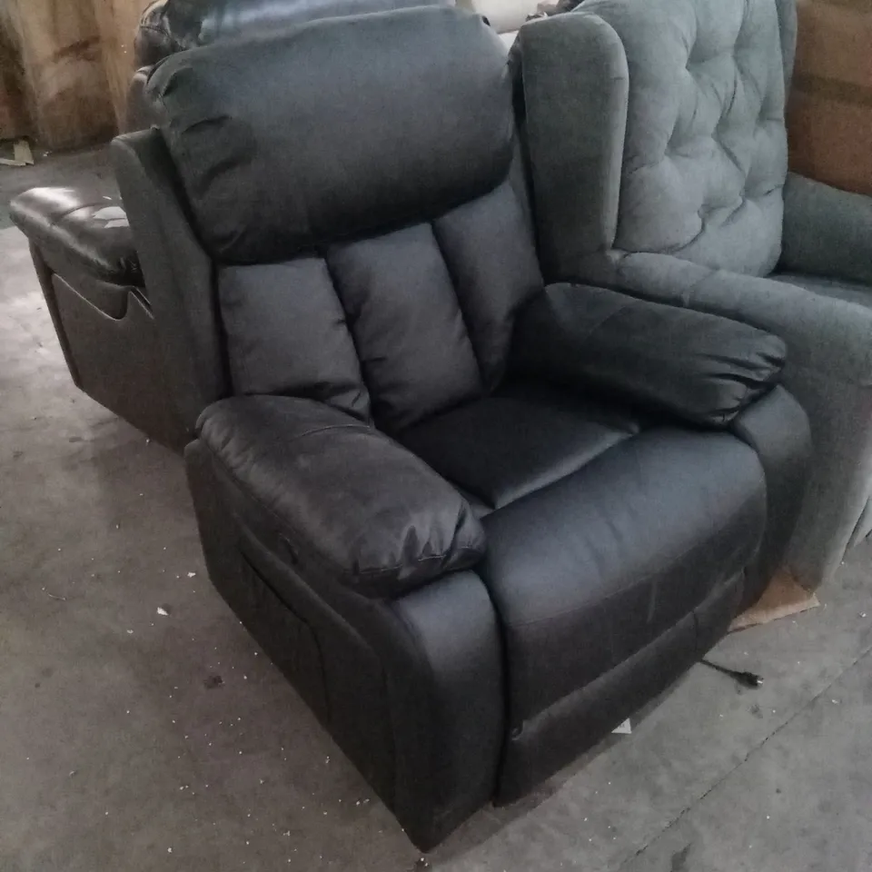 DESIGNER BLACK FAUX LEATHER POWER RECLINER CHAIR 
