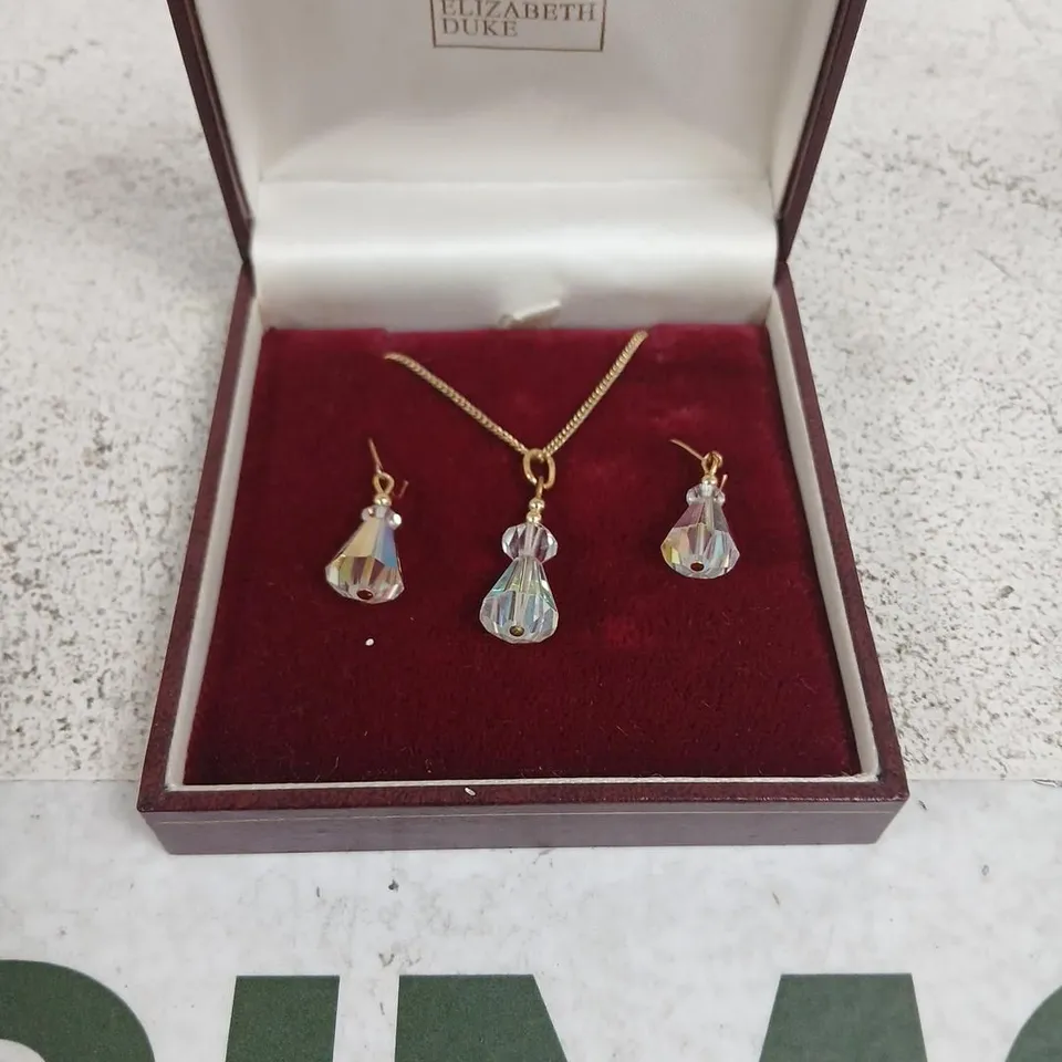 ELIZABETH DUKE GOLD-TONE CRYSTAL NECKLACE & EARRINGS SET – BOXED