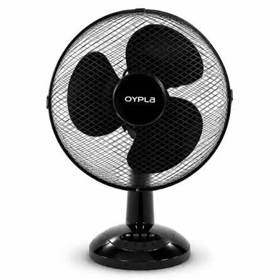 BOXED 12" 3 SPEED OSCILLATING BLACK ELECTRIC DESK HOME OFFICE FAN