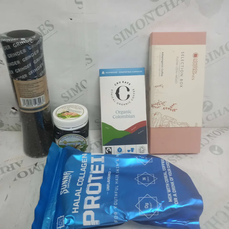 BOX OF APPROXIMATELY 10 ASSORTED ITEMS TO INCLUDE BLACK PEPPER, PROTEIN POWDER, SELECTION BOX ETC
