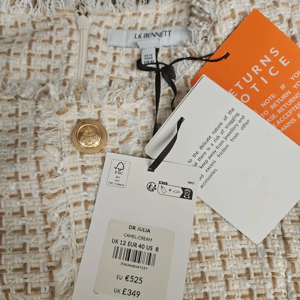 LK BENNETT DR JULIA DRESS – CAMEL/CREAM, UK 12