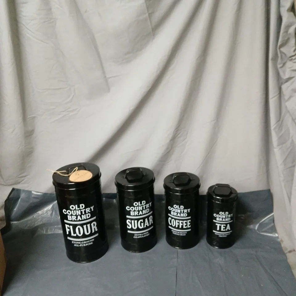 BOX OF 6 X BARNYARD DESIGNS SET OF 4 OLD COUNTRY BRAND KITCHEN CANISTERS (FLOUR, SUGAR, COFFEE & TEA) 