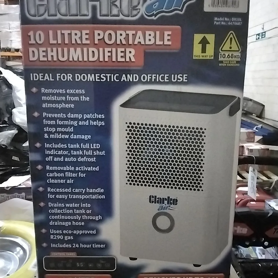 Boxed clarke air 10 litre portable dehumidifier 