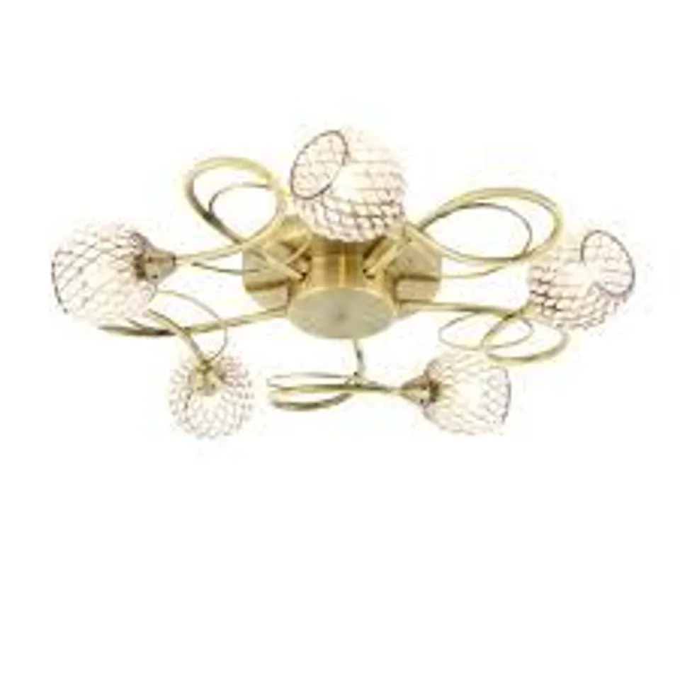 BOXED ENDON AHERNE 5 LIGHT SEMI FLUSH CEILING ANTIQUE BRASS CLEAR BEAD SHADE