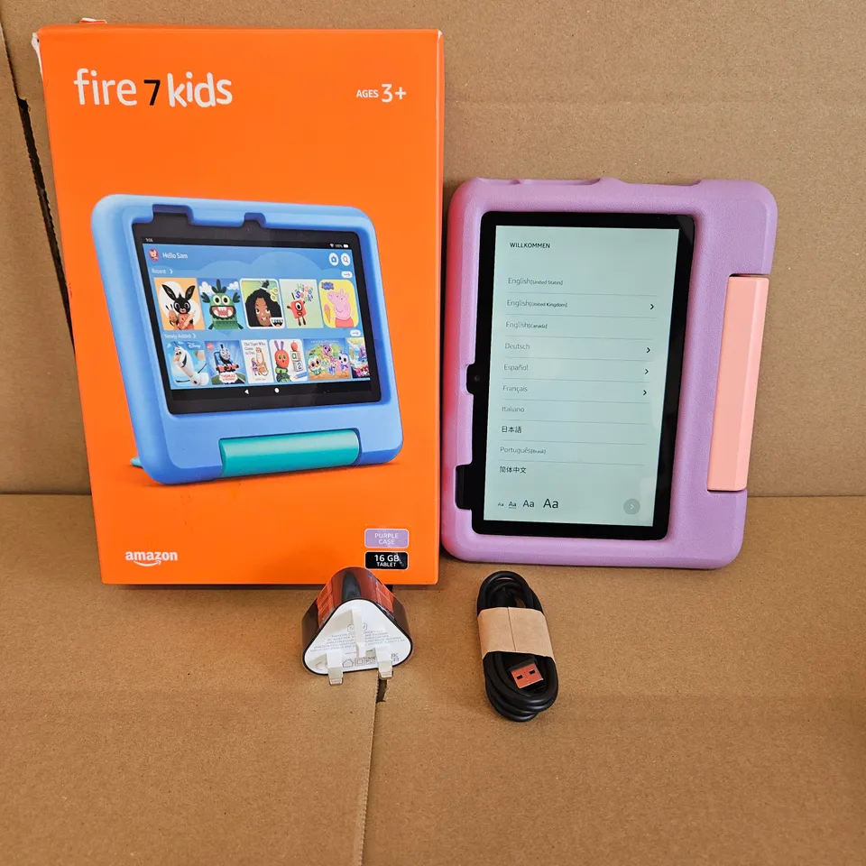 AMAZON FIRE 7 KIDS 16GB TABLET WITH PURPLE CHILD SAFE CASE