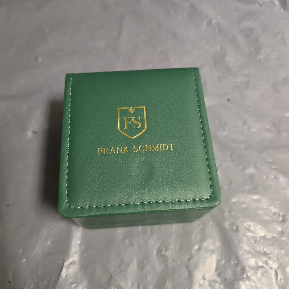FRANK SCHMIDT SILVER DIAL WATCH WITH BLACK LEATHER STRAP