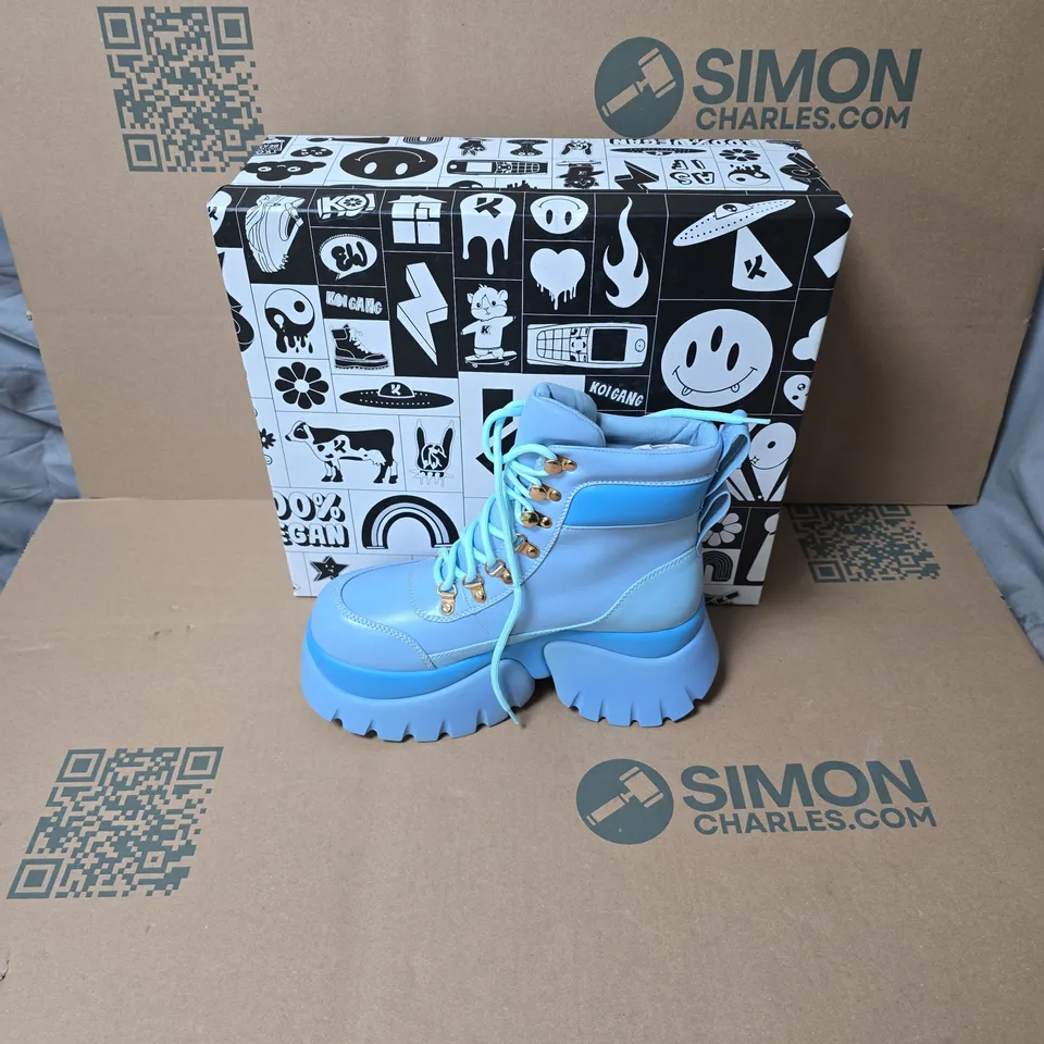 BOXED KOI CRYBABY BLUE VILUN PLATFORM BOOTS UK SIZE 6 