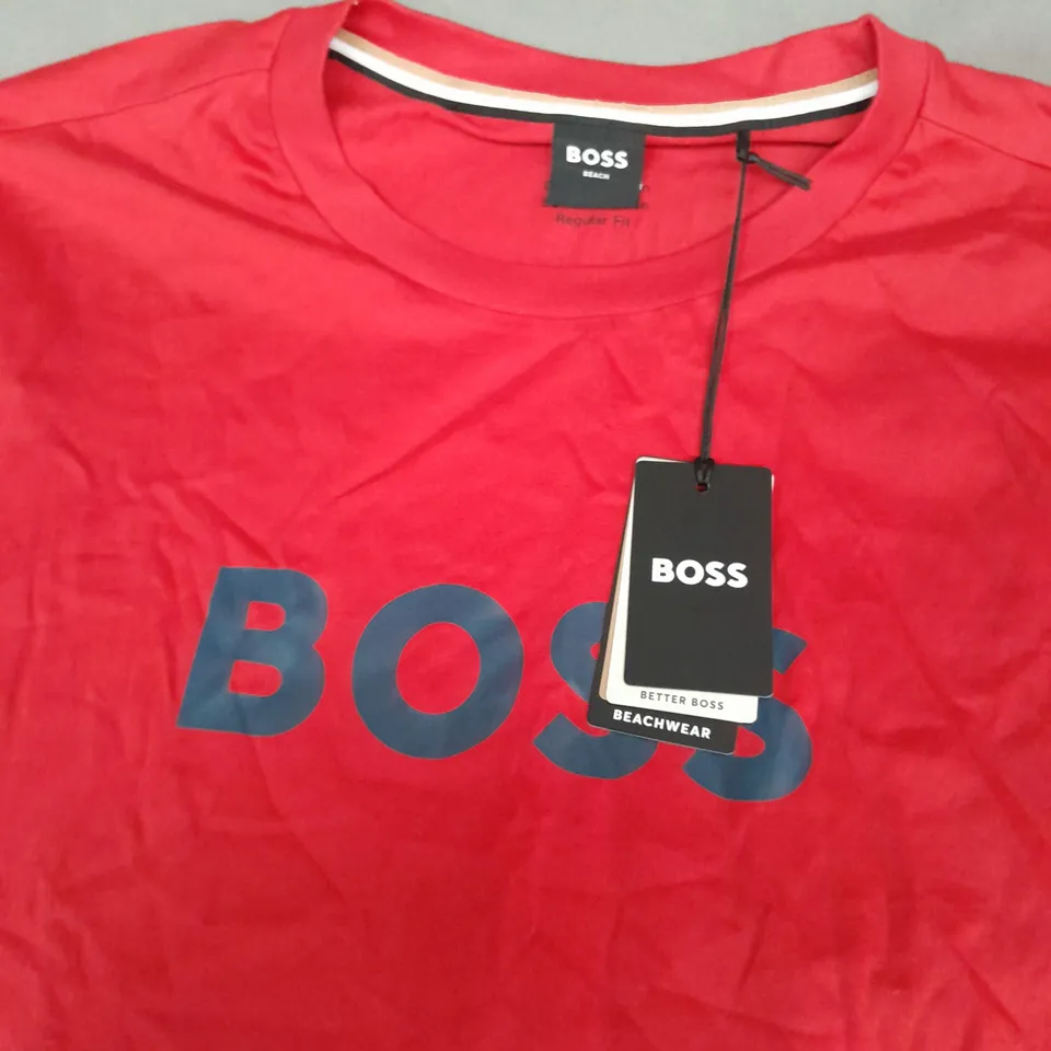 HUGO BOSS BEACH LOGO TEE IN RED - MEDIUM