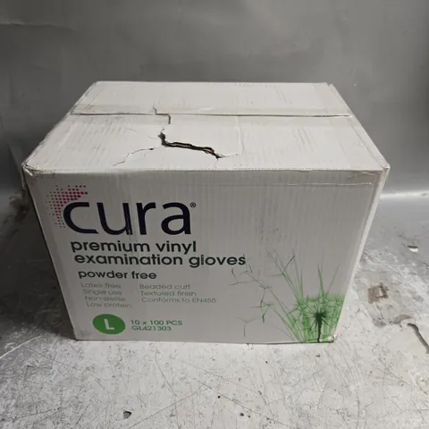 BOXED CURA PREMIUM VINYL EXAMINATION GLOVES - 10 X 100 PCS - L