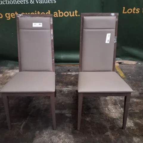 SET OF 2 TAUPE LEATHER DINING CHAIRS WITH WOODEN FRAMES