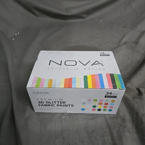 NOVA GLITTER FABRIC PAINTS – 24 COLOUR SET (8ML EACH)